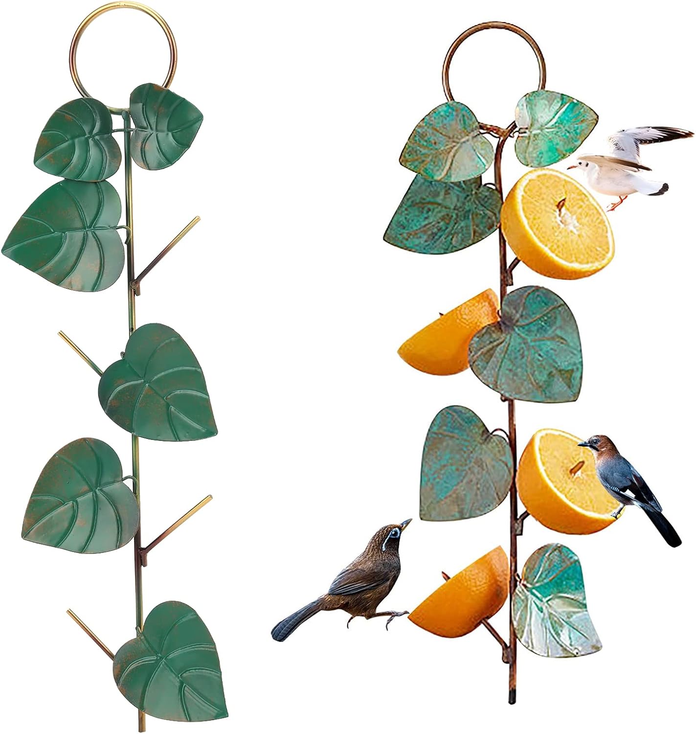 Pilipane Bird Feeder Metal Hummingbird Feeder Outdoor Hanging Type with Anti Coating for Garden Yard Decoration Green Leaves Design 45cm Length