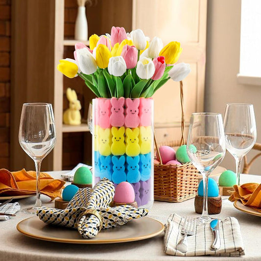 Easter Decorations Easter Decor 15pcs Artificial Tulips with 48pcs Bunnies Vase Filler Spring Decor Home Indoor Decoration Centerpieces for Tables