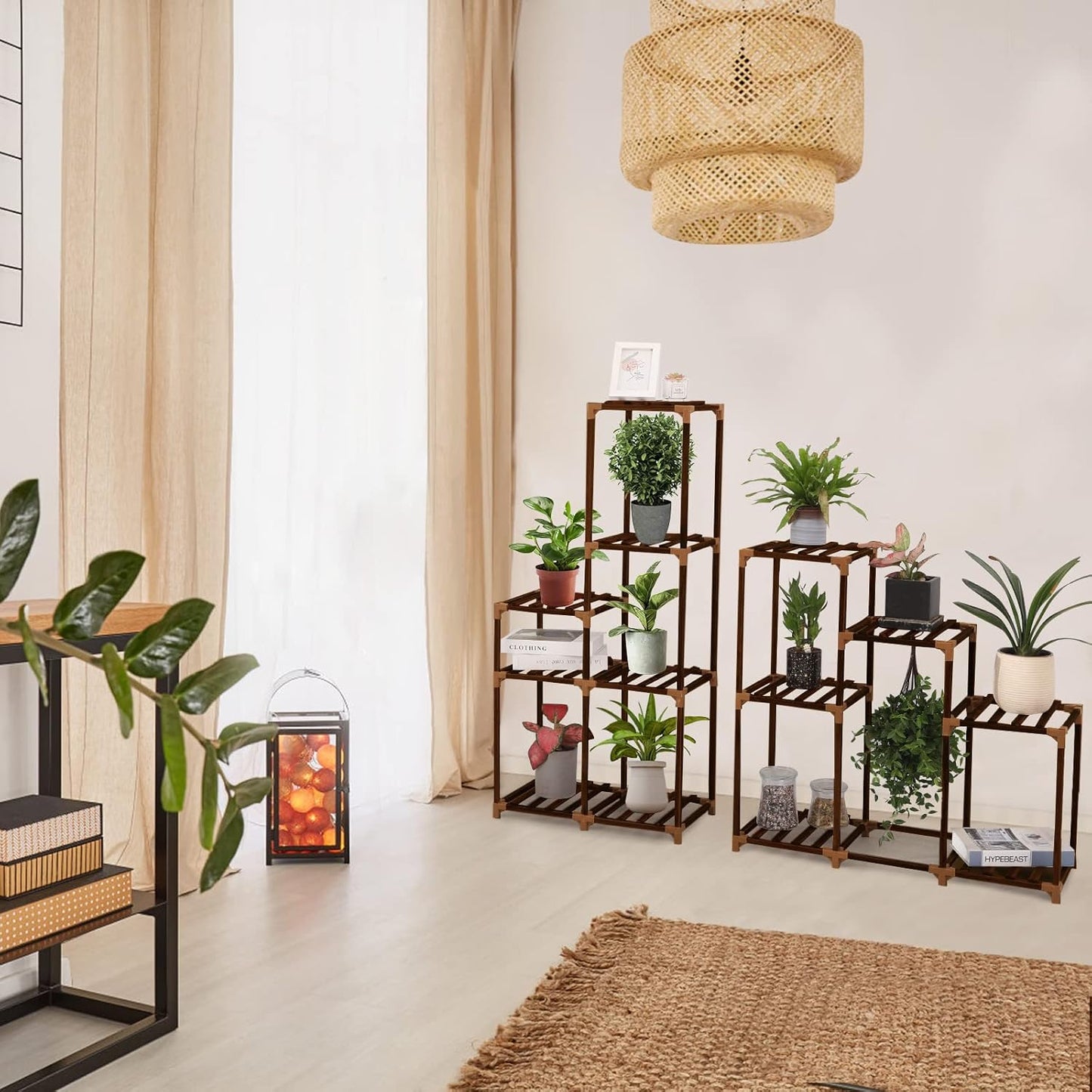 XXXFLOWER Plant Stand Indoor Outdoor 13 Tiers Wood Plant Shelf for Mul