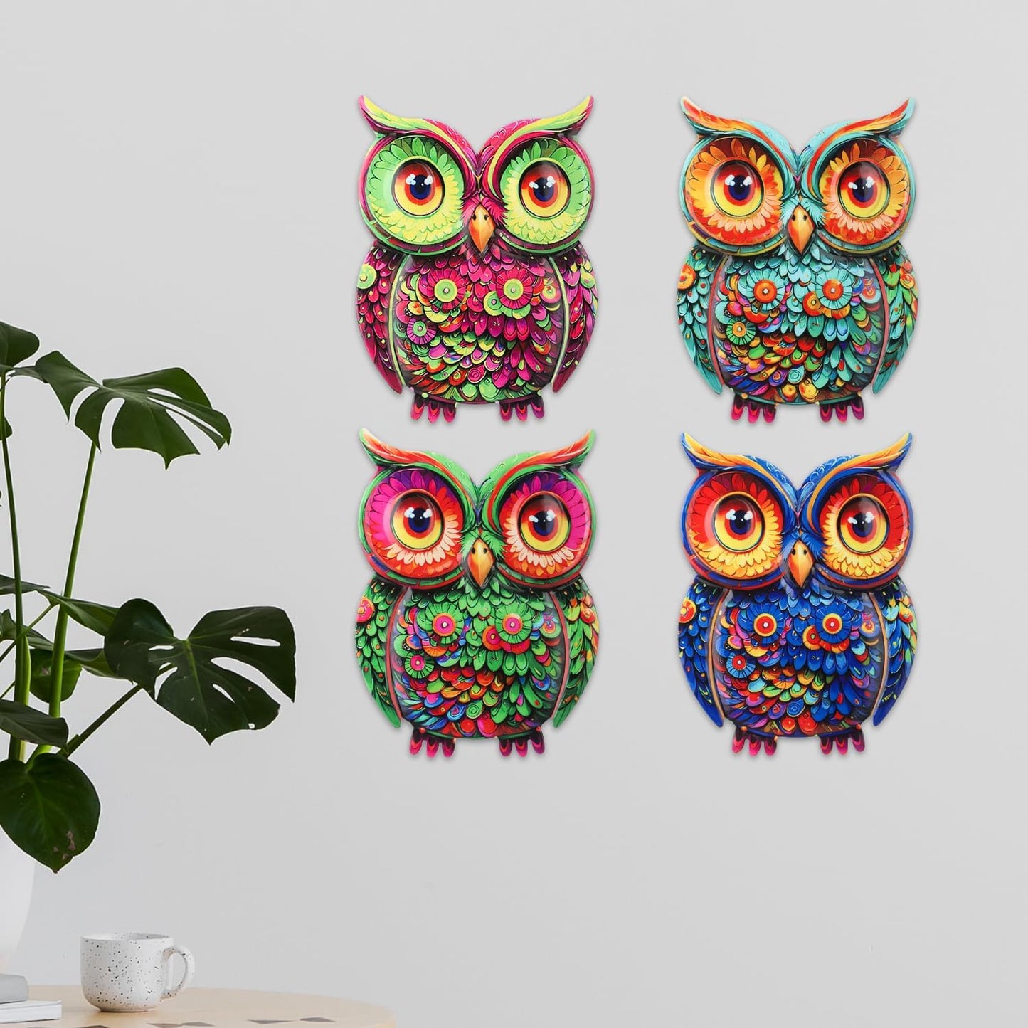 Junware Metal Owl Wall Decor, 4Pcs Owl Iron Wall Art Sculptures Hanging Sculpture Decoration. Outdoor Fence Art for Home Garden, Fence, Patio, Yard, Bedroom Outside Gifts for Adults