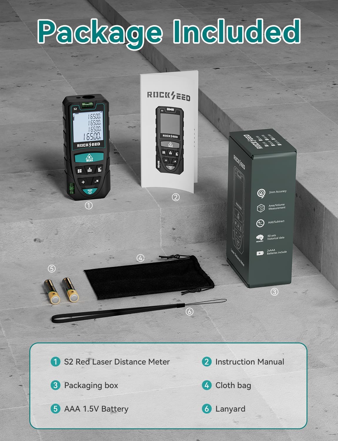 Laser Measure 50M/165ft,RockSeed Digital Laser Distance Meter with 2 B