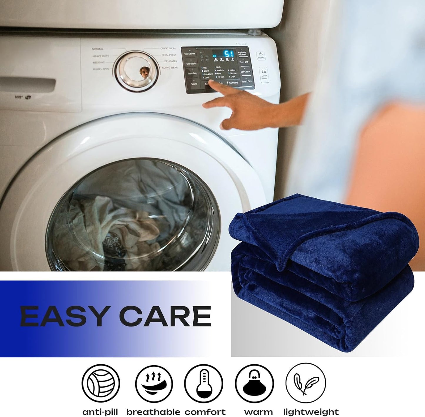 Fleece Plush Throw Blanket Navy Blue(50 by 60 Inches),Super Soft Fuzzy