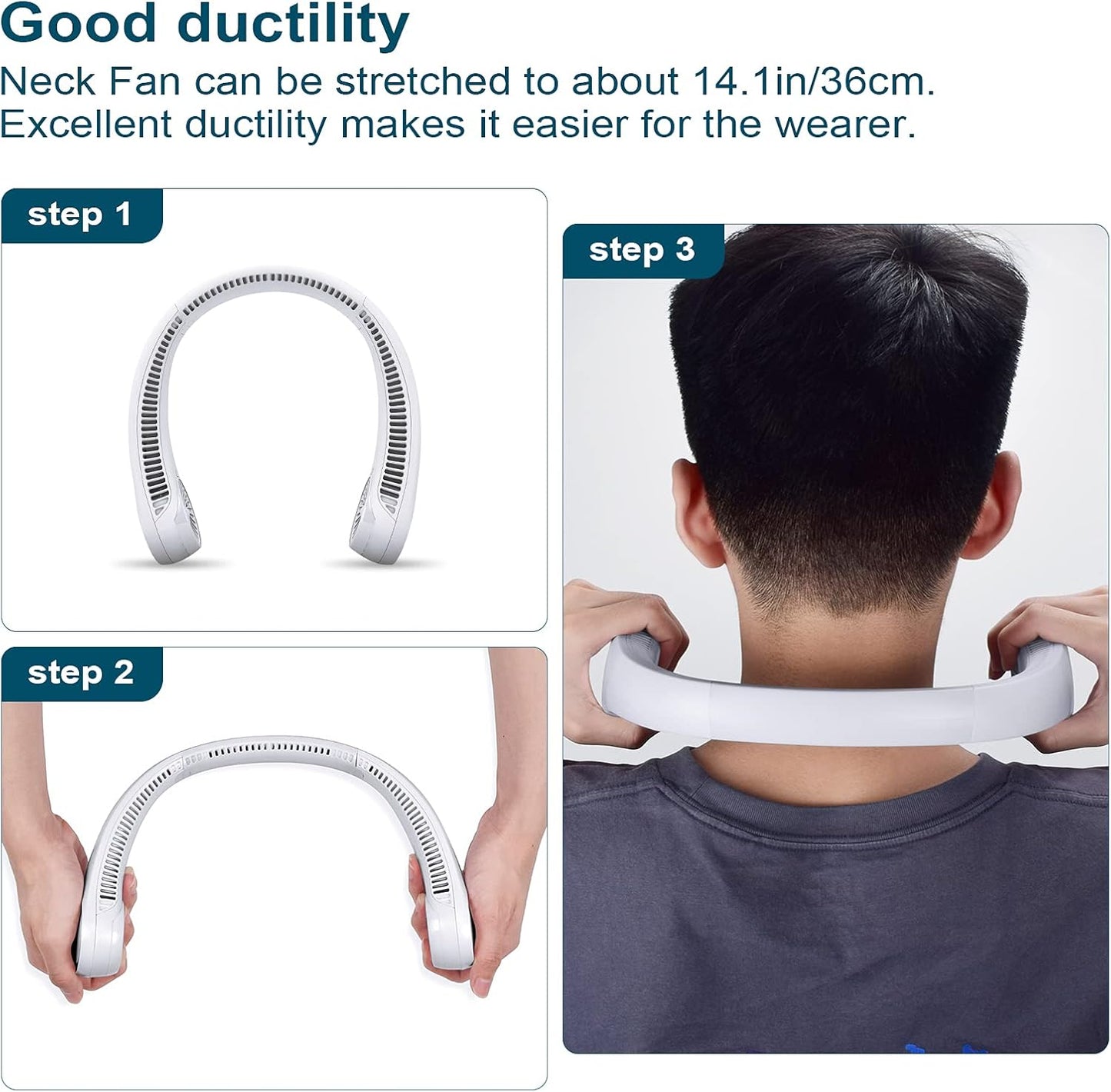 CIVPOWER Neck Fan: Portable Personal Neck Cooling Rechargeable Bladeless Fan - Hands Free 3 Speed 4000 mAh Battery USB Operated Wearable Headphone Design - Gift for Men Women Outdoor (White)
