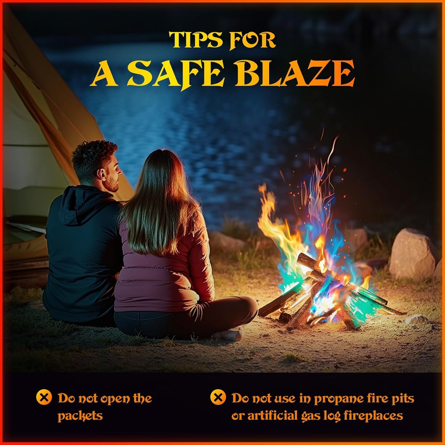 MEKER Fire Color Changing Packets - Fire Pit, Campfires, Outdoor Fireplaces, Bonfire - Magic Colorful Changing Fire - Perfect Fire Camping Accessories for Kids & Adults (12 Pack)