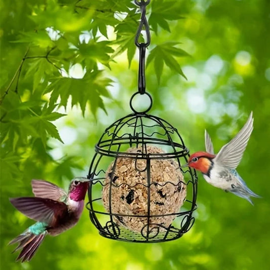 4Pcs Fat Ball Feeder, Metal Bird Feeders Hanging with S-Shaped Hooks for Outdoor Garden Wildlife Birds Finch Sparrow Robin Hanging Bird Feeder
