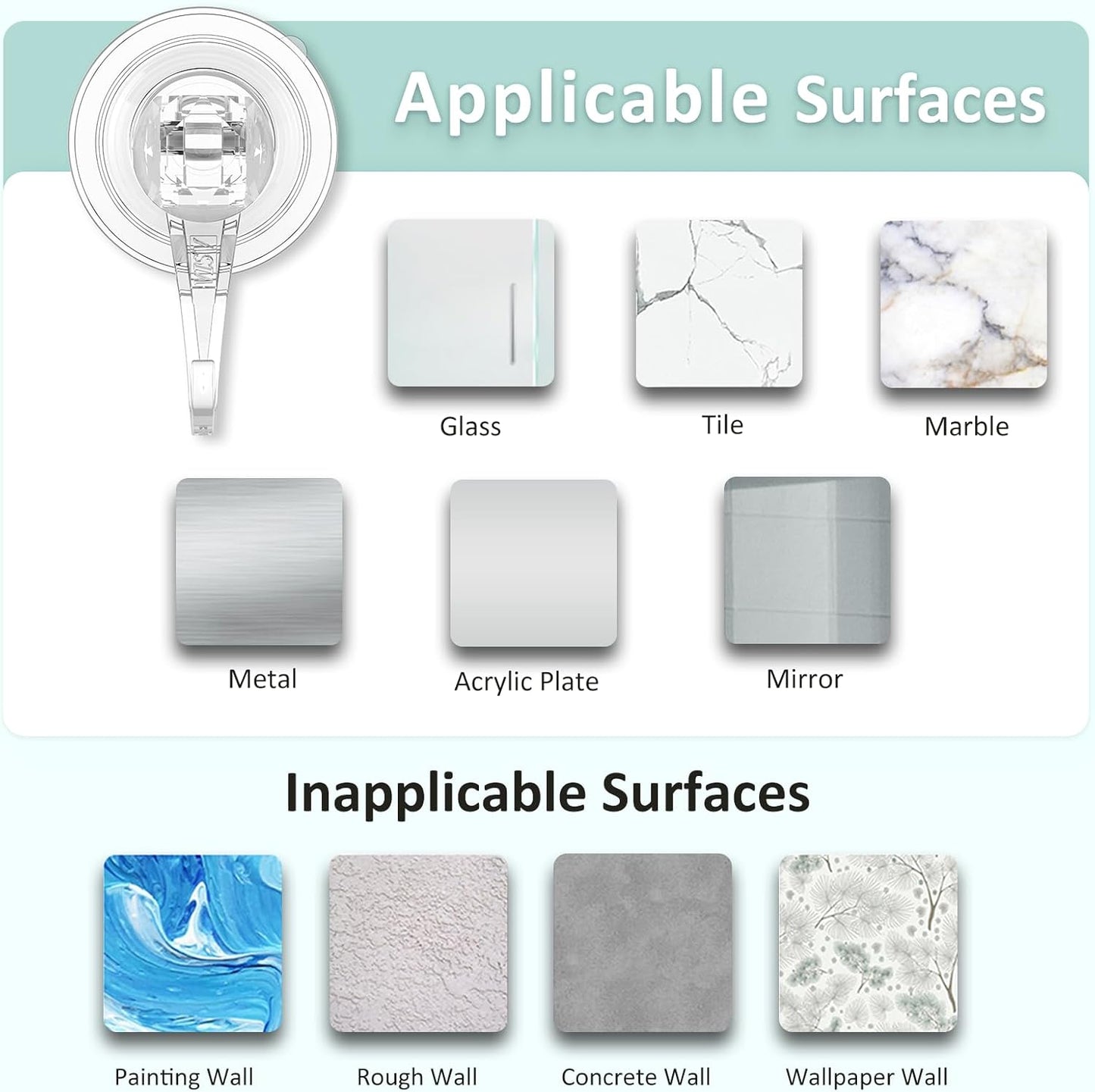 VIS'V Suction Cup Hooks, Small Shower Suction Hooks, Heavy Duty, Removable and Reusable, Clear, 2 Pcs