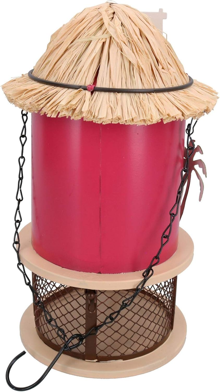 Funky Metal Red Tiki Bar Bird Feeder Seed Nuts Wild Bird Garden Decor 14x25cm