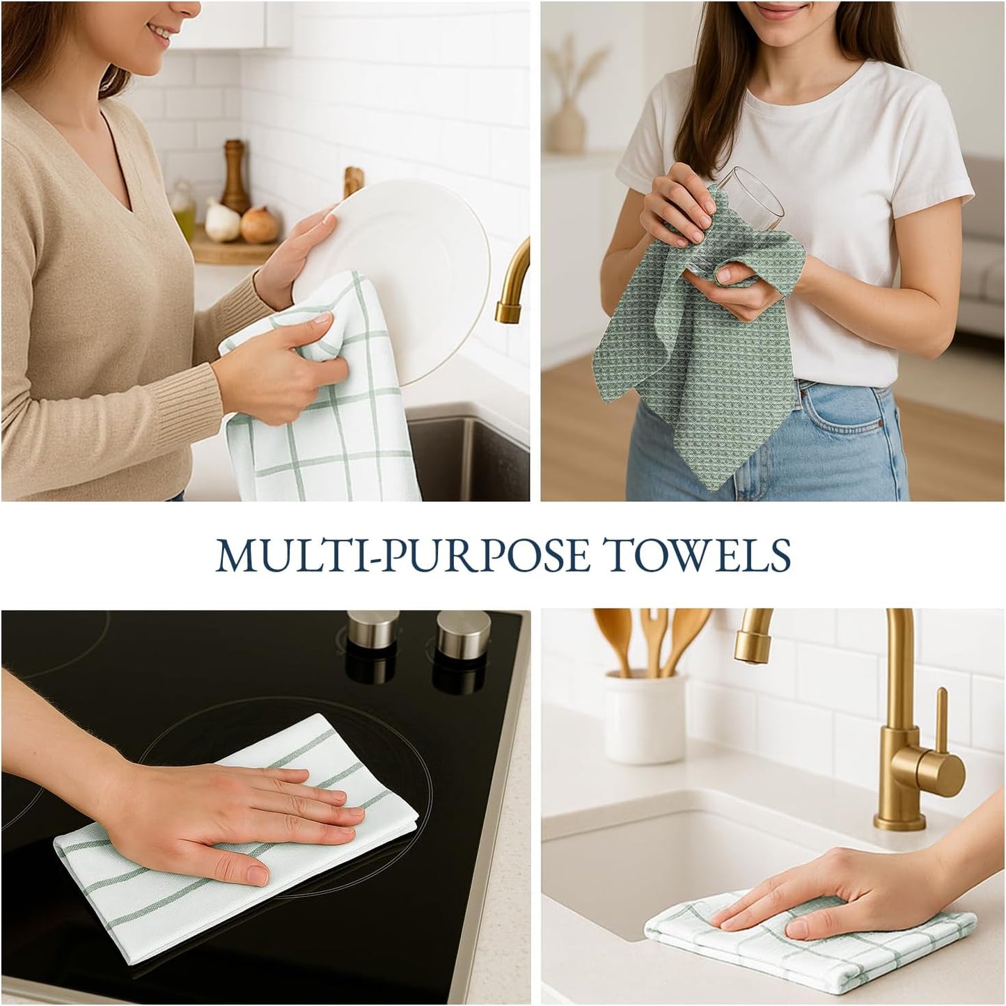 LANE LINEN Cotton Kitchen Towels Set, 6-Pack – Absorbent, Quick-Drying Dish Towels, 18" x 28", Premium Hand and Tea Towels - Olive