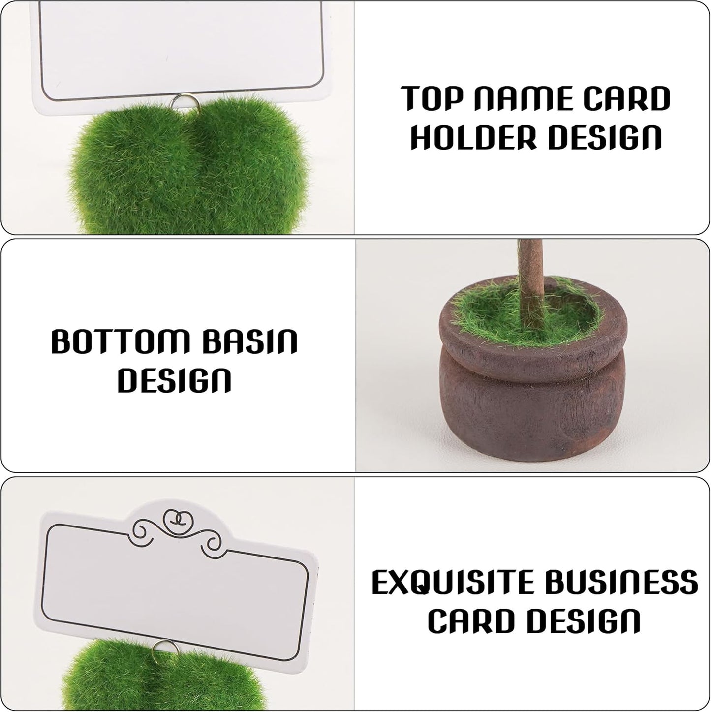 4PCS Love Green Plant Style Place Card Holders –Birthday, Artificial Topiary Cedar Ball Tree, Mini Potted Plant Style Name Card Stands for Party,Office Decor