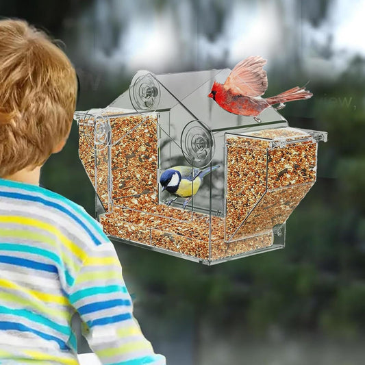 Window Bird Feeders,Clear Suction Cup Finch Feeding Box,Squirrel Proof Acrylic Balcony Bird Feeder - for Finch Watching Viewing Garden Balcony Backyard