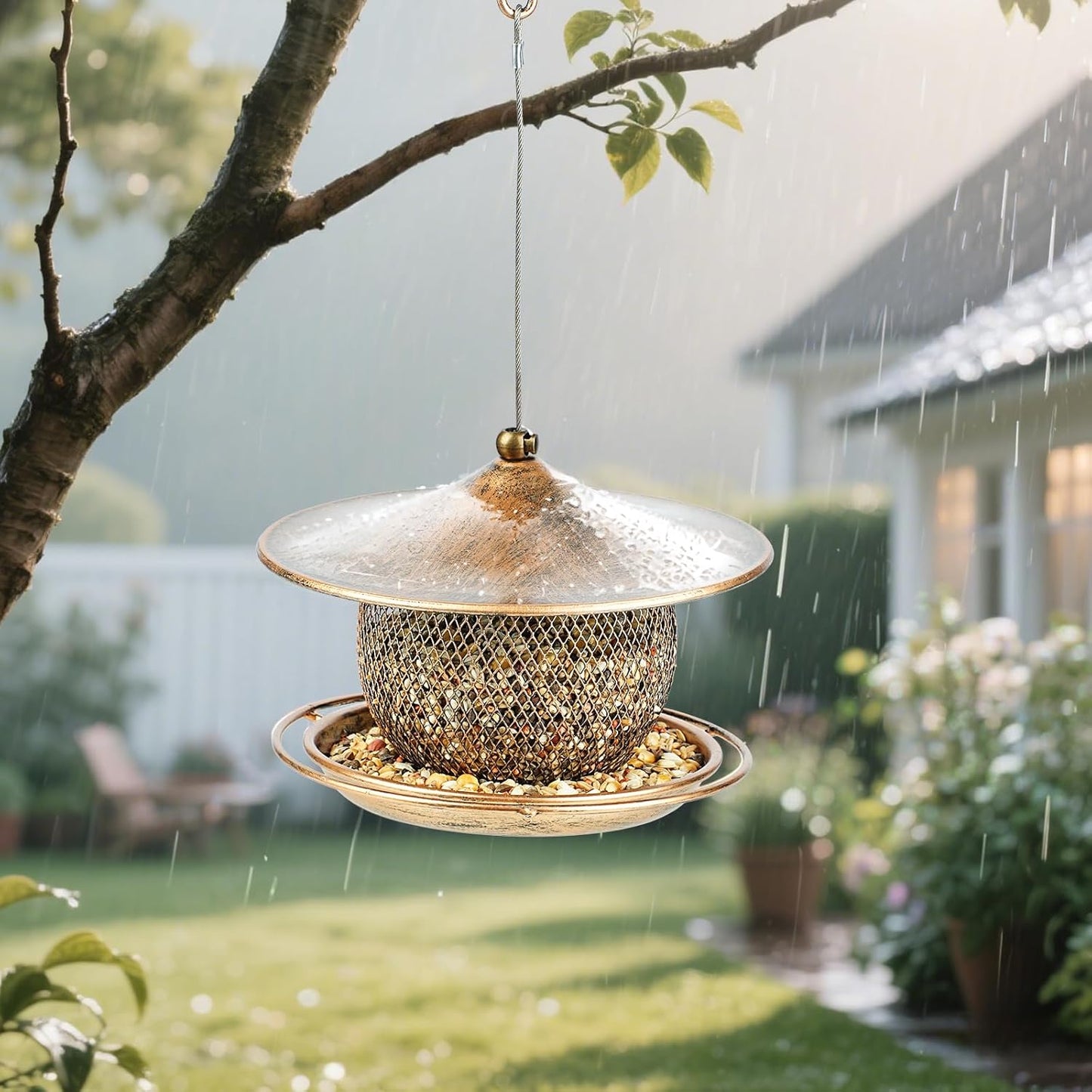 LBTING Bird Feeder for Outside, Squirrel Proof Wild Bird Feeder, Small Metal Bird Feeders for Hanging Outdoors Garden Yard, Round Lantern-Shaped