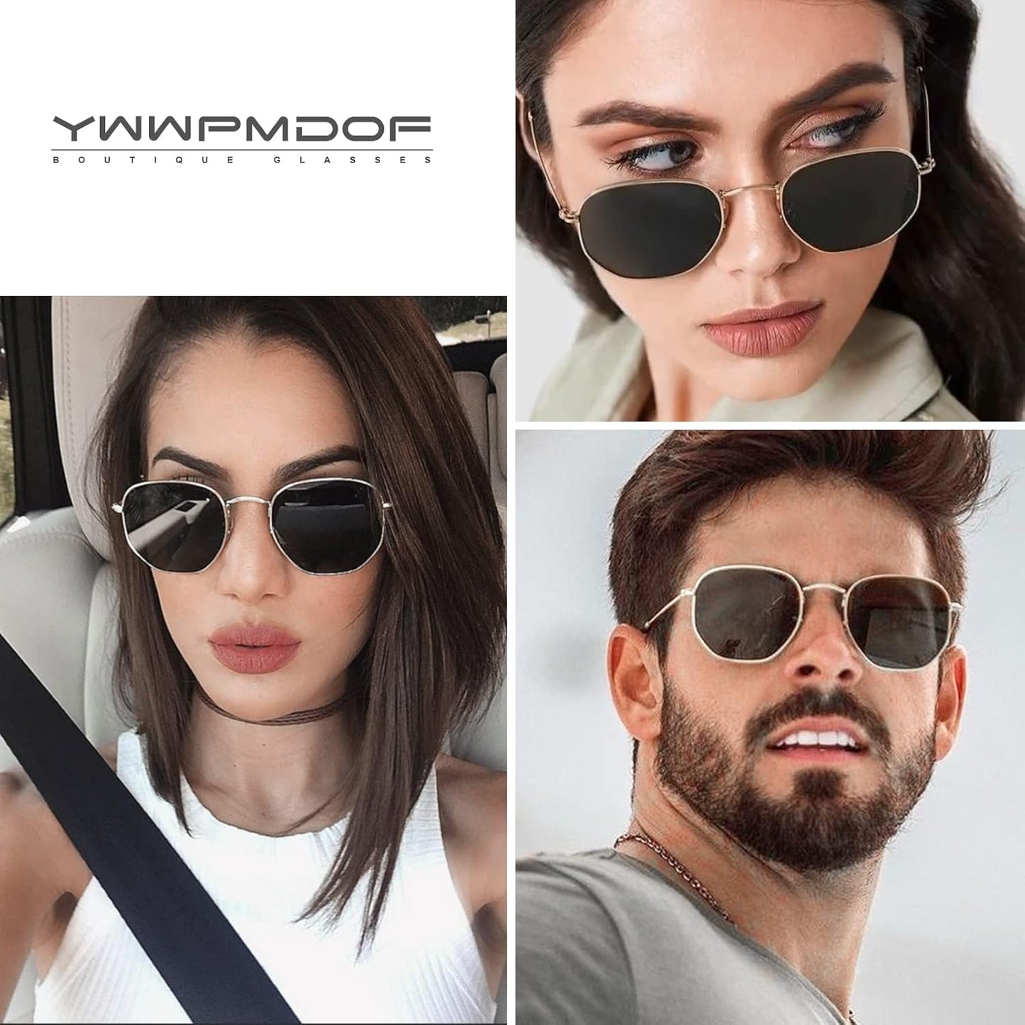 Polarized Sunglasses for Womens Men Trendy Square Hexagonal Flat Mirro