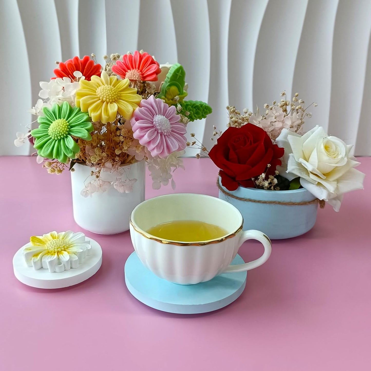 Large Jar Silicone Molds for Epoxy Resin - 2 Pcs Candle Jar Resin Molds with 1 Daisy Candle Mold, Cute Planter Pot Concrete Molds for DIY Jewelry Storage Box, Pen Holder,Mother's Day Gift