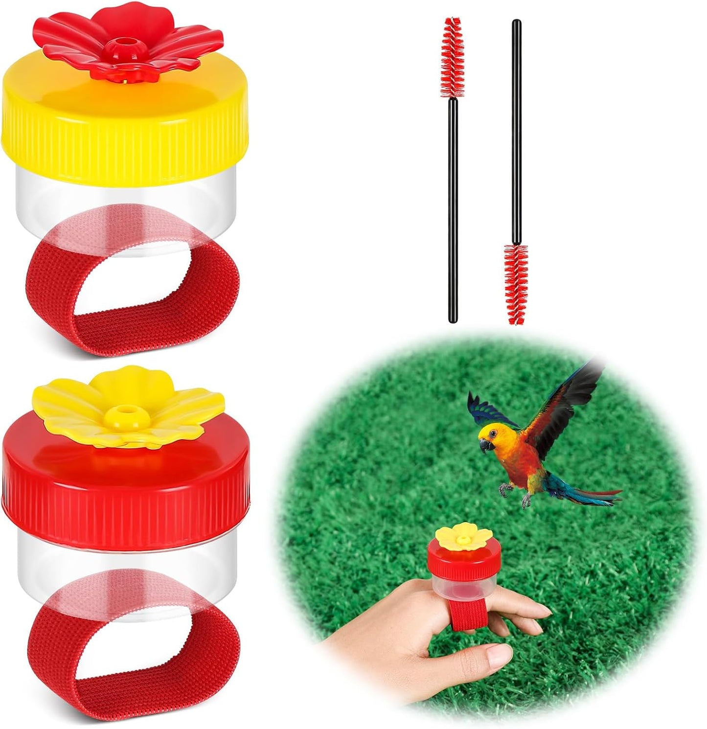Hummingbird Ring Feeders, 2 Pcs Hand Held Hummingbird Feeders with Cleaning Brush, Hand Feed Bird Feeder for Window Outdoors