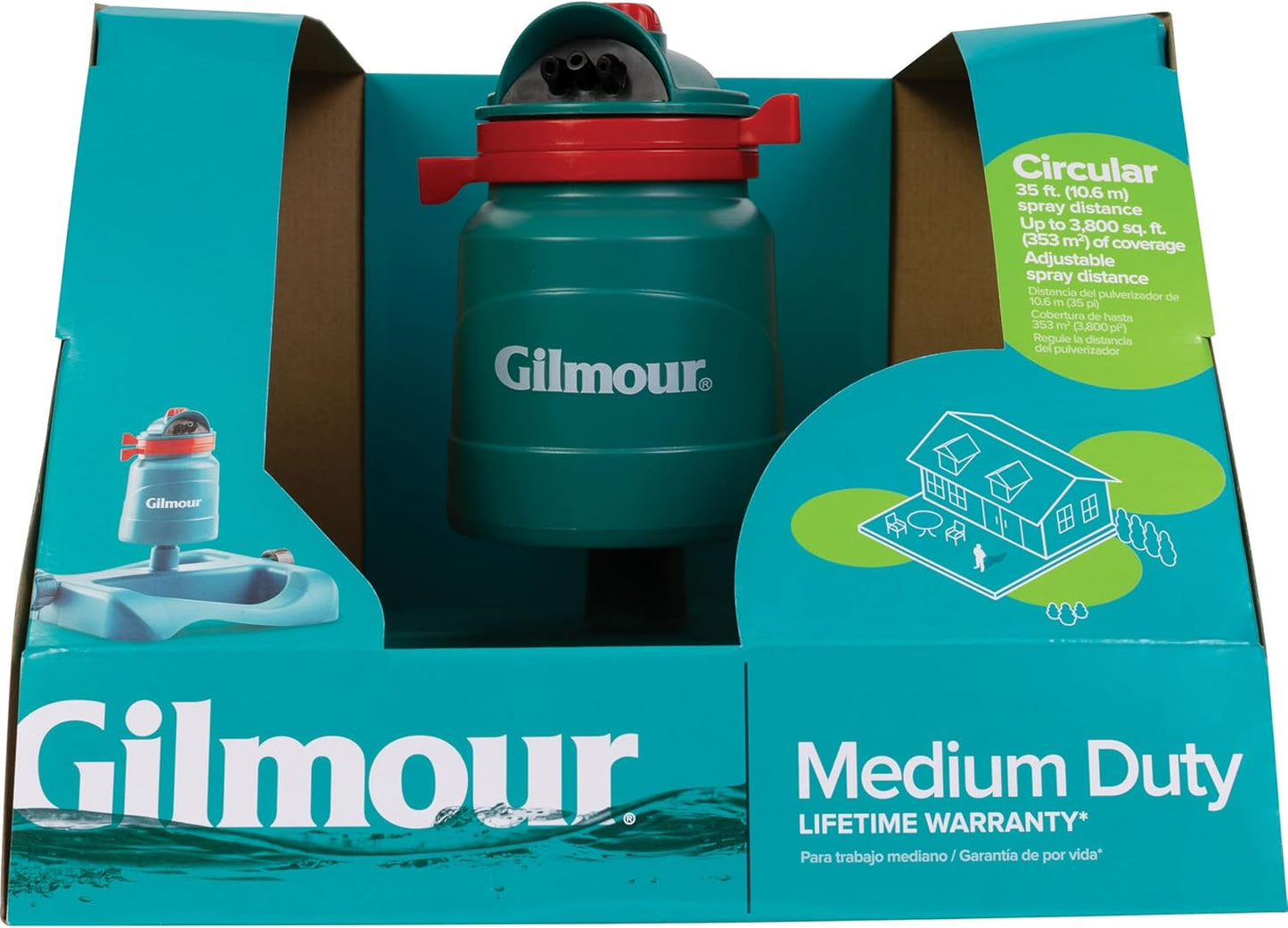 Gilmour Medium Duty Circular Swivel Water Sprinkler with Sled Base, Rotating Sprinkler Head with Adjustable Spray Pattern, Lawn Sprinkler for Large Area Coverage