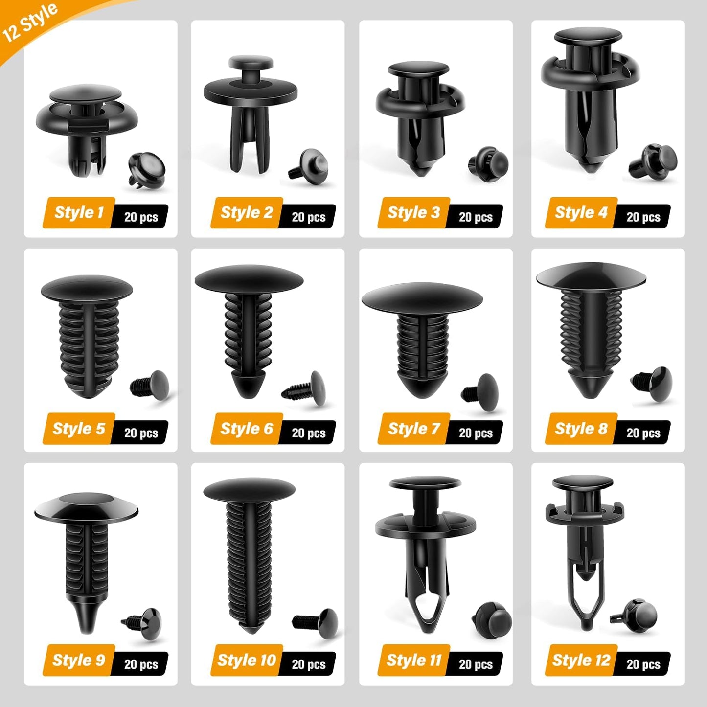 GOOACC 240PCS Bumper Retainer Clips Car Plastic Rivets Fasteners Push
