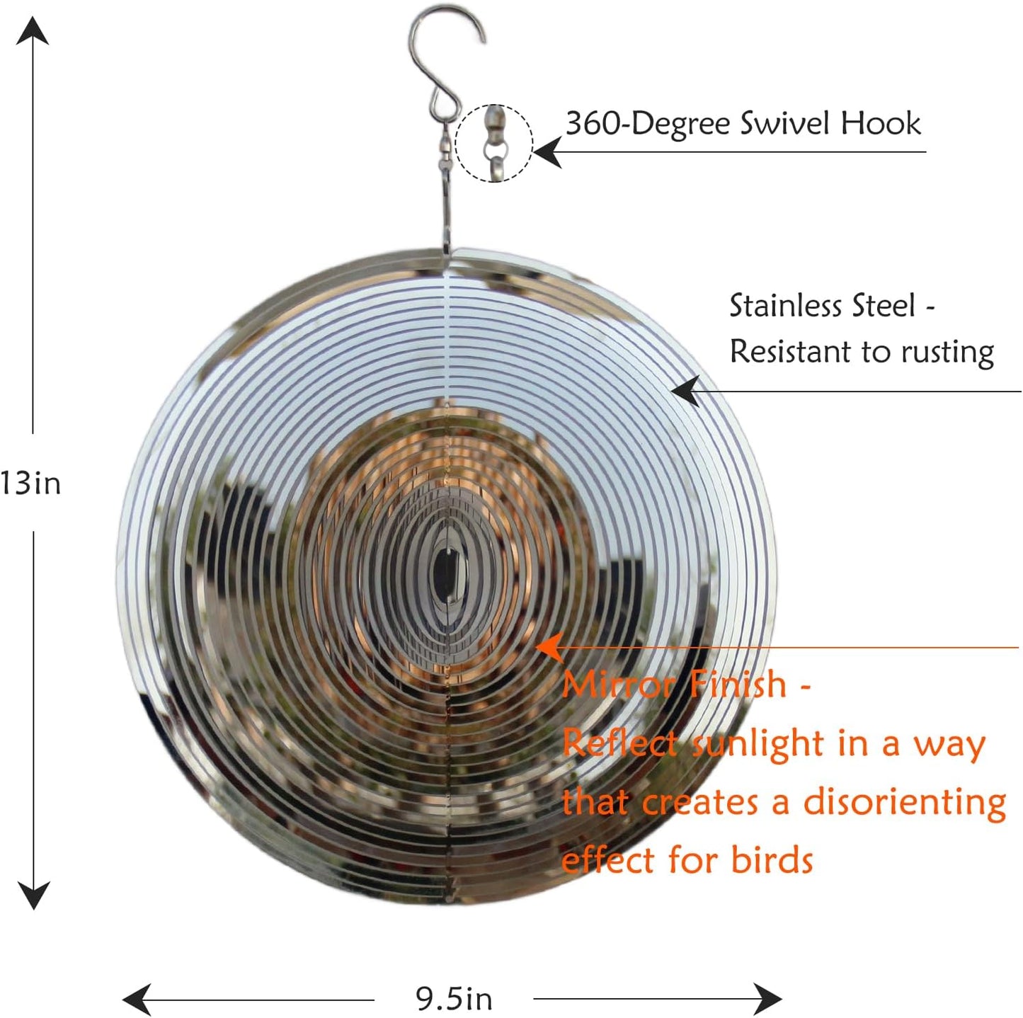 Wind Spinners Outdoor, Garden Decor, Bird Deterrents for Outside, 3D Metal Yard Decorations for Patio & Porch, Unique Gardening Gifts for Women & Moms - 10in Round Shape