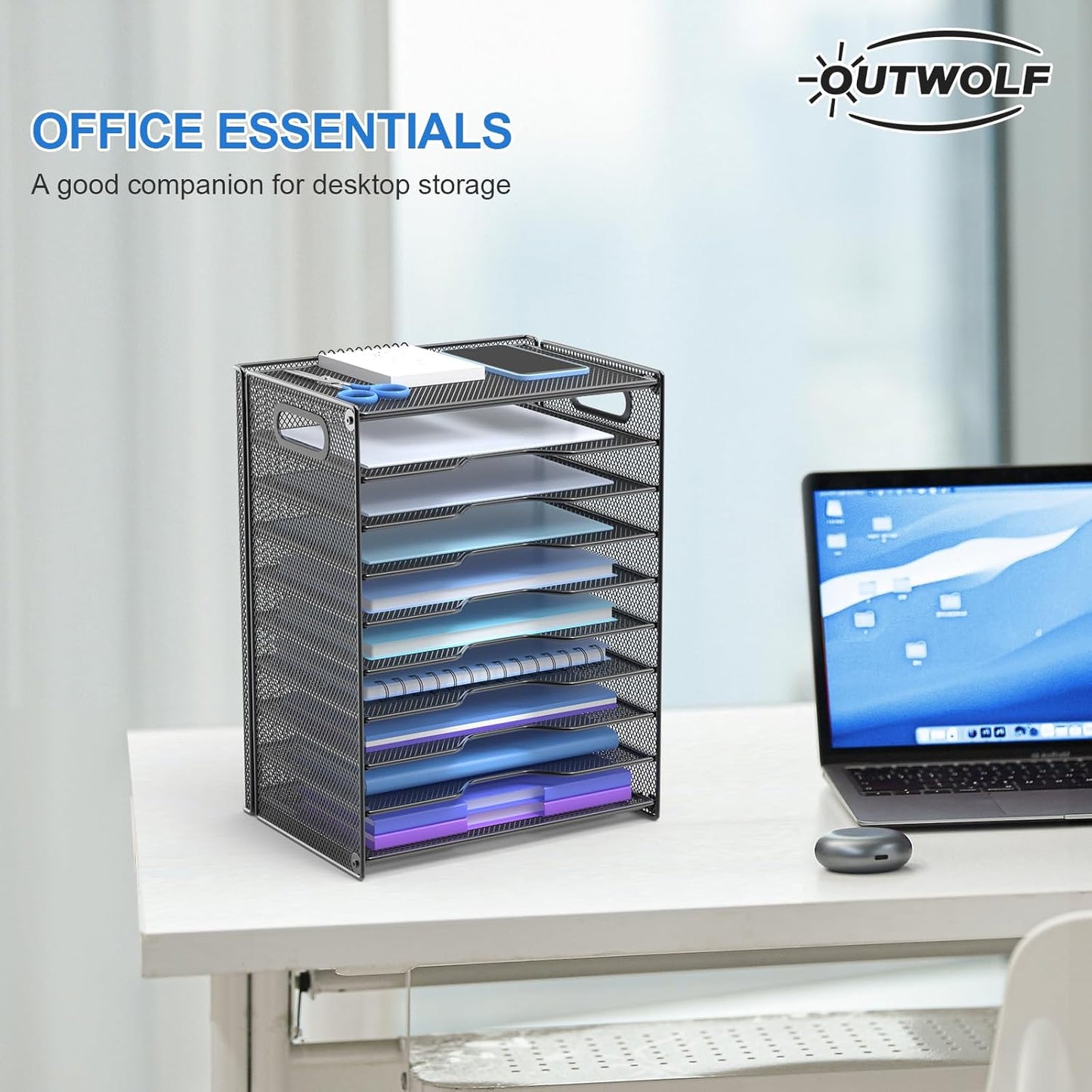 OUTWOLF 10 Tier Paper Organizer - Letter Tray Mesh Desk File Organizer