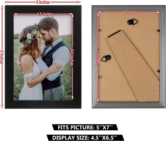 PECULA 2 Pack 5x7 Picture Frame, Black Picture Frame for Wall and Tabletop Display, Resistant Plastic Photo with Clear Plexiglass for Vertical or Horizontal Display