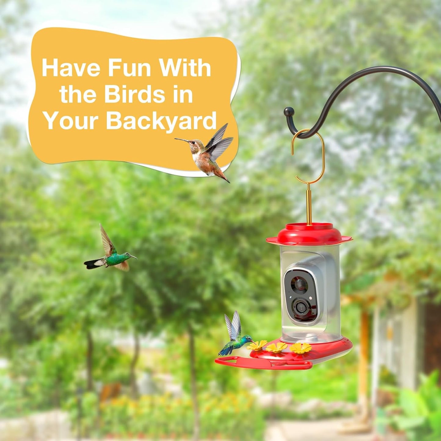 Hummingbird Feeder with Camera: Auto Capture & AI Bird ID, Wide Mouth Design, Built-in Ant Moat & Bee Guards, Outdoor Bird Watching Gift for Enthusiasts