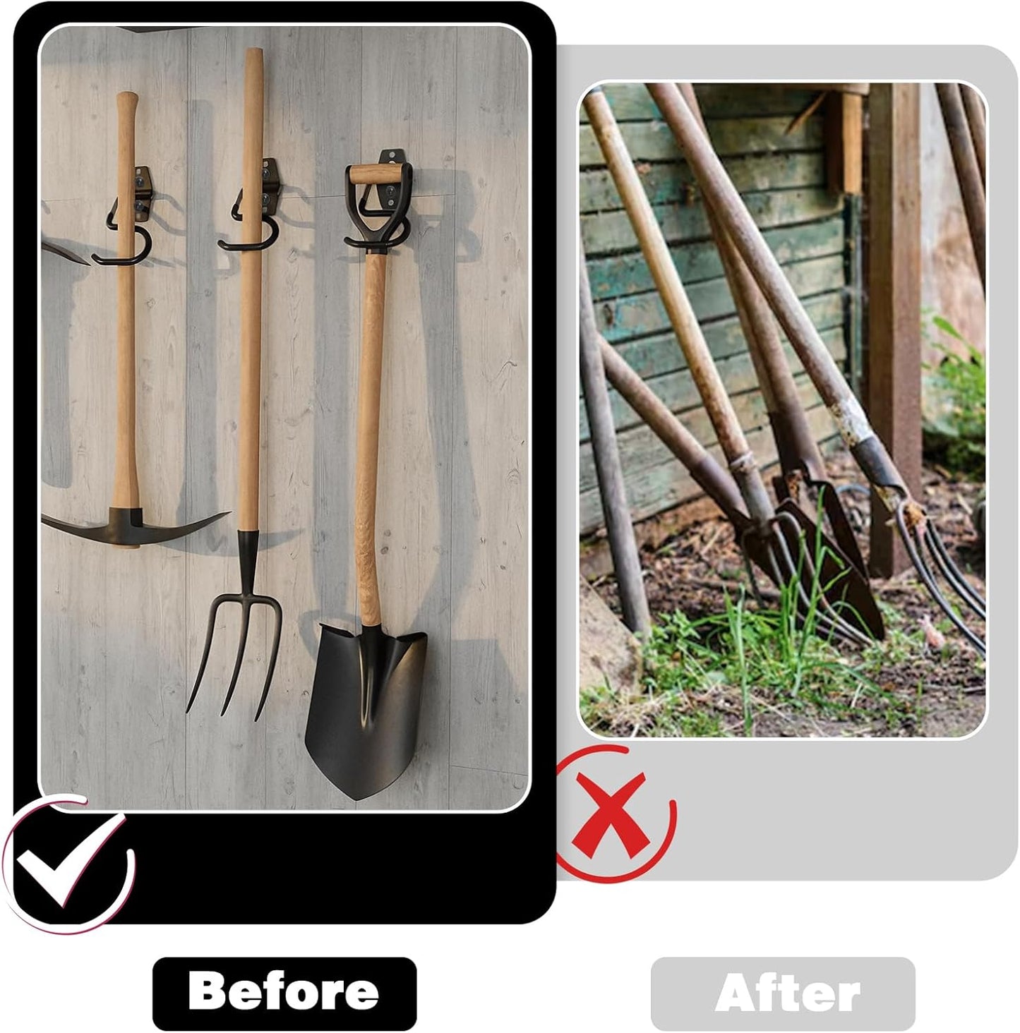 18 Pack Broom Holder Wall Mount - Tool Hangers Garage Wall Hanging Organizer - Heavy Duty Metal Large S Hooks for Mop Shovel Rake Shed Garden Lawn Yard Handle Tools Organization (Black)