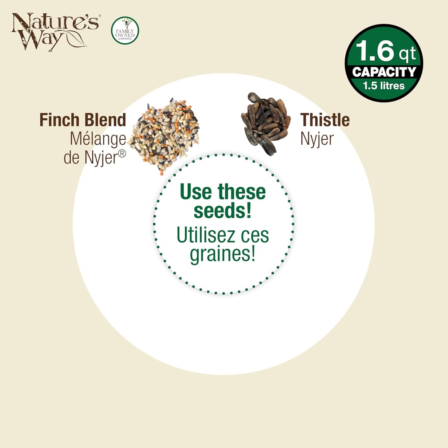 Nature's Way Bottoms-Up Metal Finch Thistle Feeder, 1.6 QT, Easy to Clean and Fill, Wild Bird Feeder and Outdoor Décor, Yellow