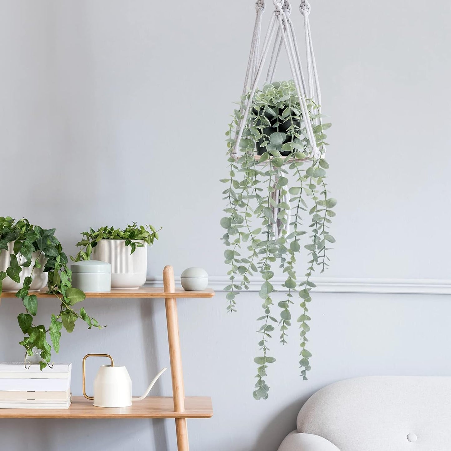 COCOBOO 2 Pcs Artificial Eucalyptus Plants Shelf Hanging Fake Plant in Pot for Wall Bedroom Home Patio Indoor Outdoor Decor