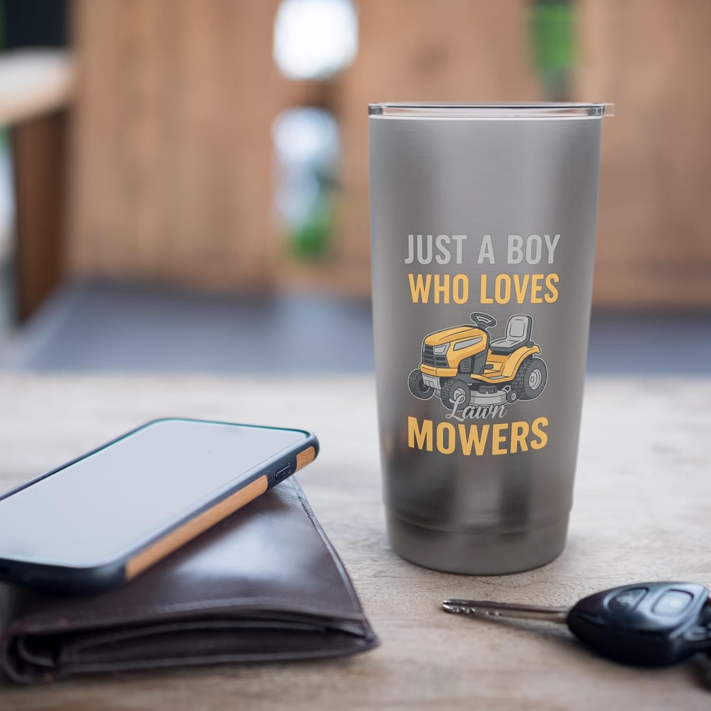 Just A Boy Who Loves Lawn Mowers Funny Boys Garden Tractor Stainless Steel Insulated Tumbler