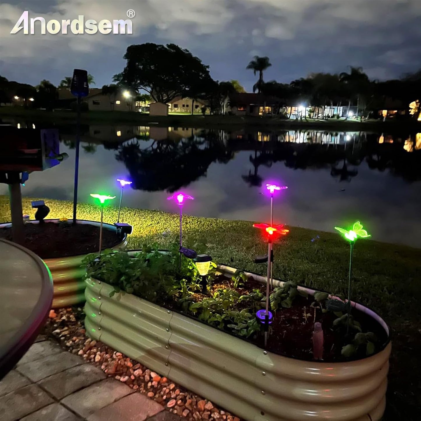 Anordsem Solar Garden Lights Outdoor: 6 Waterproof PVC Insect Stake Li