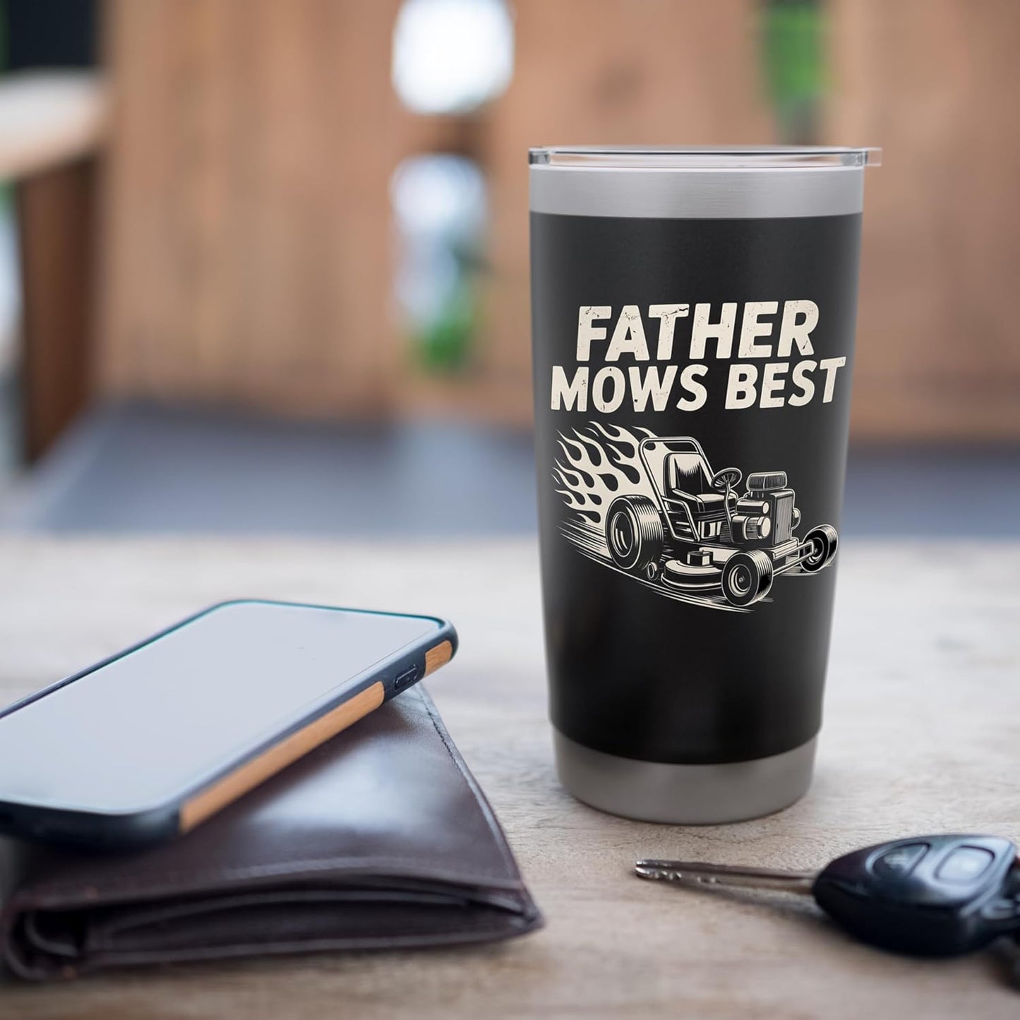 Father Mows Best Zero-Turn Mower, Funny Lawn Dad Joke Stainless Steel Insulated Tumbler