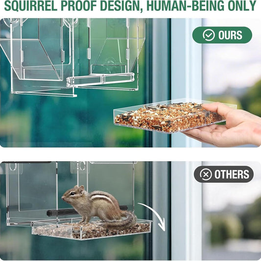 Bird Feeder Window - Clear Suction Cup Finch Feeding Box,Squirrel Proo
