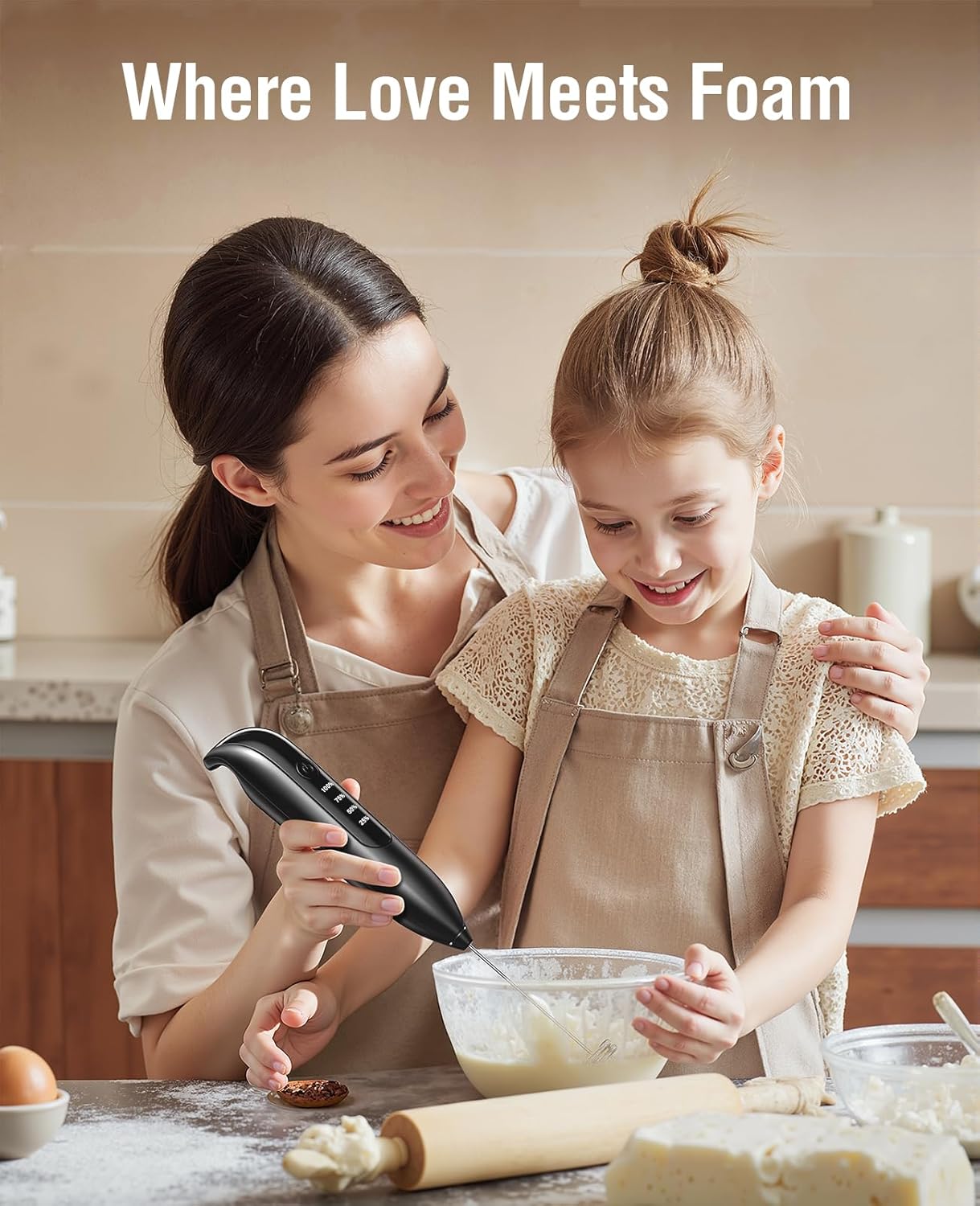 Electric Milk Frother Handheld: coffee frother rechargeable 3 in 1 - L