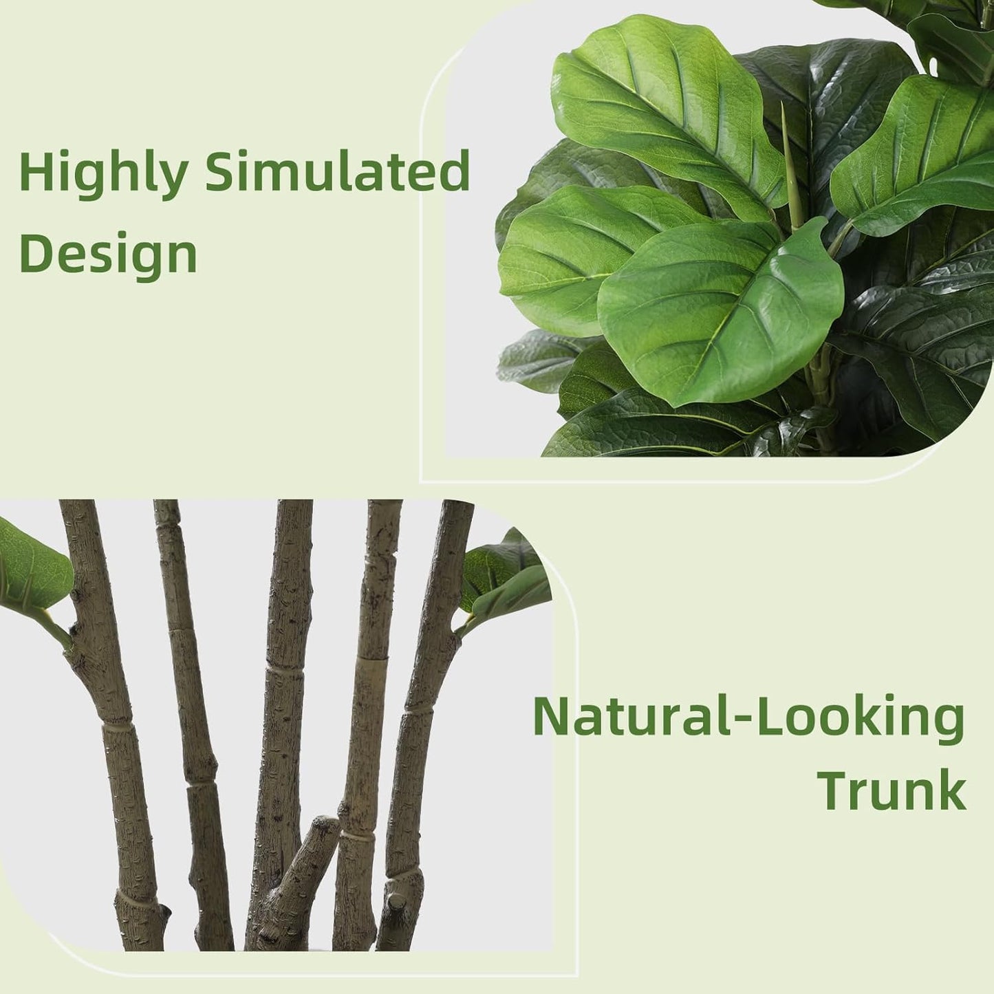 Artificial Fiddle Leaf Fig Plant Indoor 5FT Faux Fig Tree with White Diamond Planter Tall Fake Floor Plant in Pot Artificial Trees for Home Office Living Room Decor Indoor