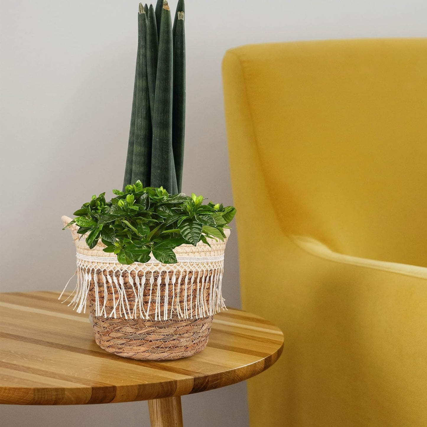Alipis Woven Planter Basket with Built-in Liner Straw Rope Plant Container Holder for Indoor and Outdoor Use Boho Plant Basket for Home Office Patio D Cor 8.26X7.48X6.69 Inch