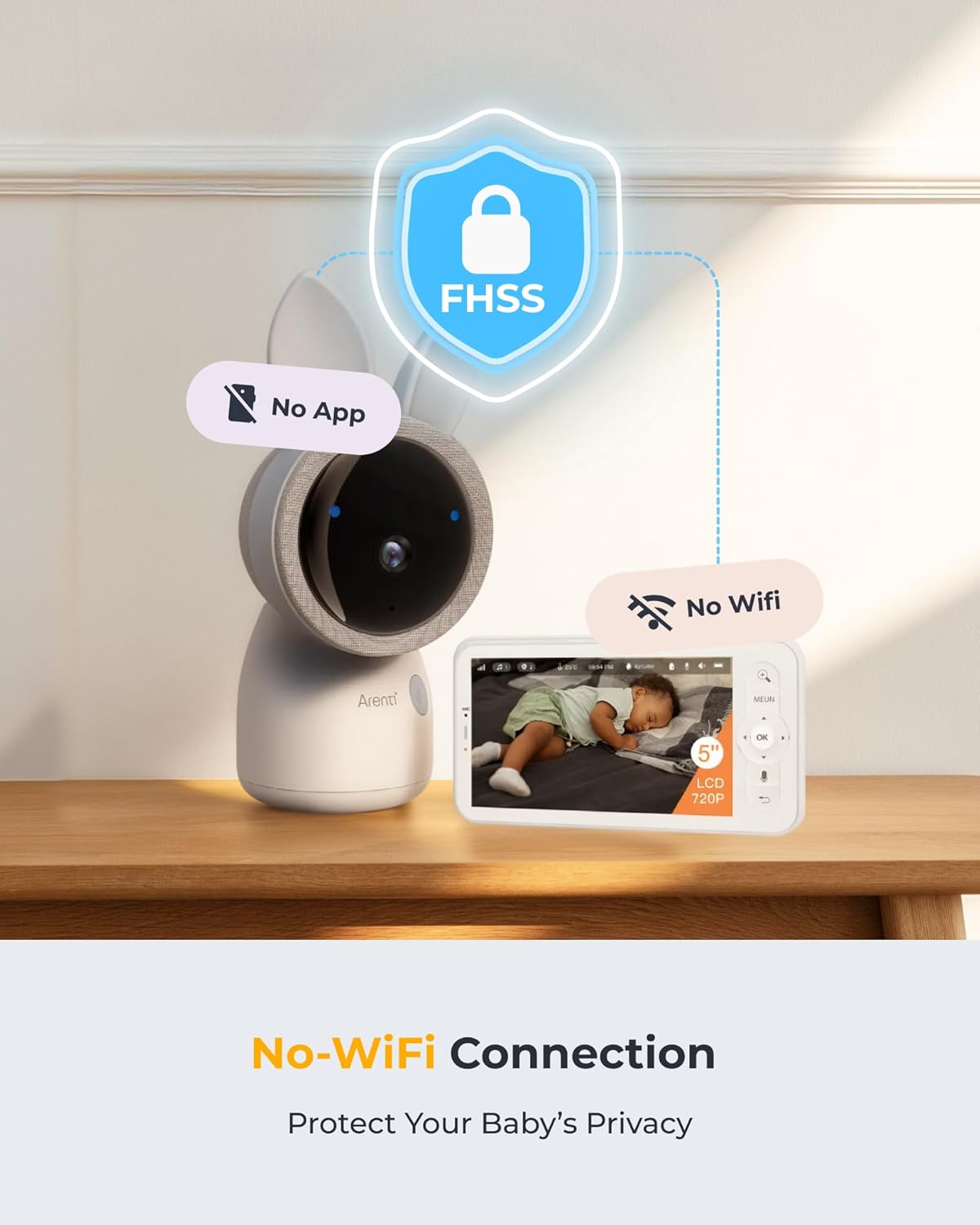 ARENTI 4MP Baby Monitor with 2 Cameras, 5" Screen Video Baby Monitor,