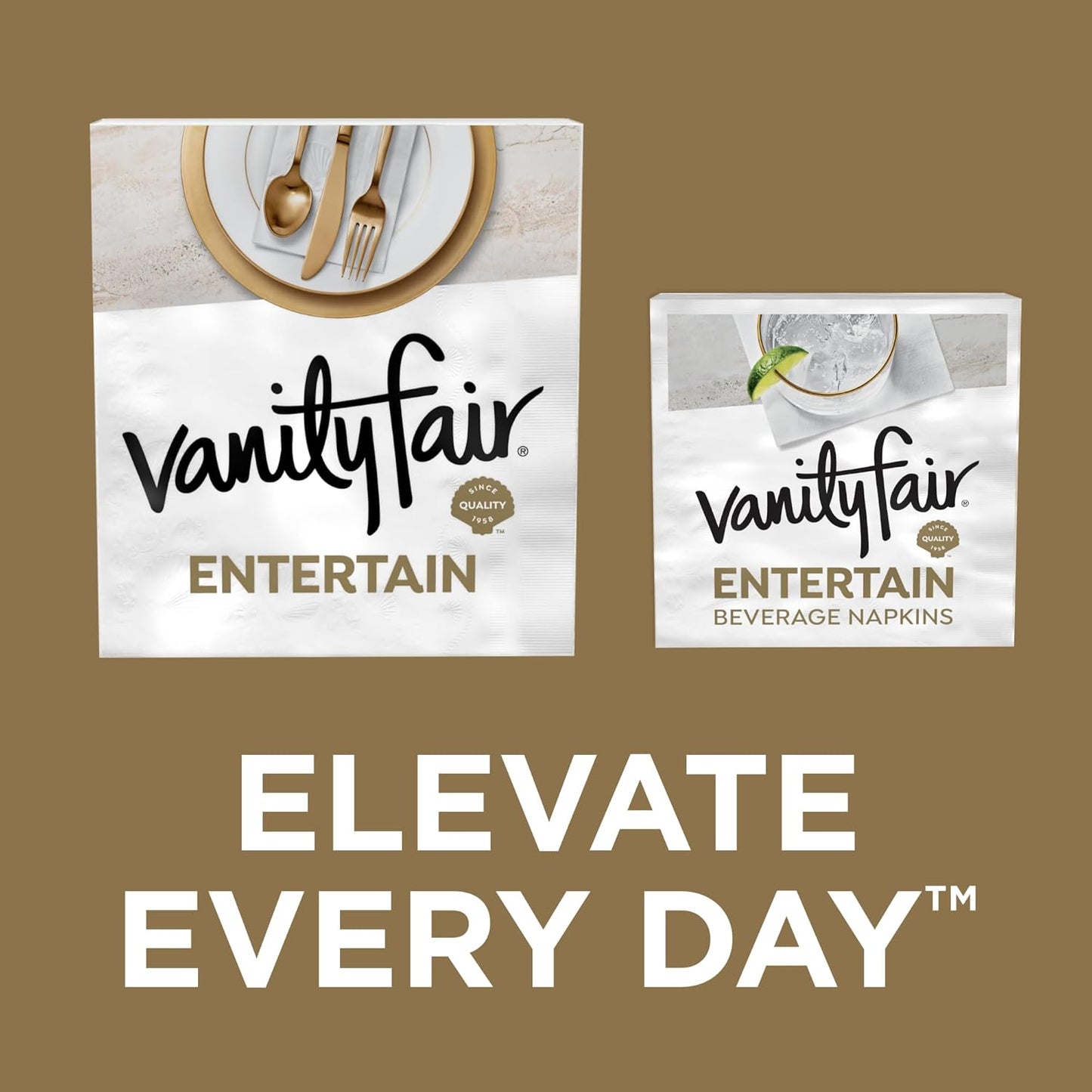 Vanity Fair Entertain Beverage Paper Napkins, White, 2-Ply, 40 Count, 4.9" x 4.9", Disposable Napkins for Entertaining
