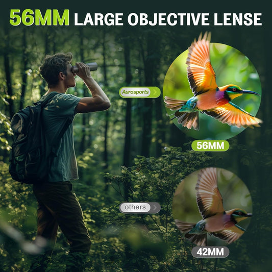 Aurosports 15x56 Binoculars for Adults High Powered - HD Large View Binoculars with Clear Low Light Vision - Lightweight Balance of Features Value Bird Watching Hunting Cruise Travel Gifts for Men