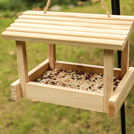 STARSWR Bird Feeders for Outside Hanging, Wild Bird Feeder House for Cardinals Finches Wooden Bluebird Feeder Mealworm Feeder Outdoor Wood Platform Bird House Feeder