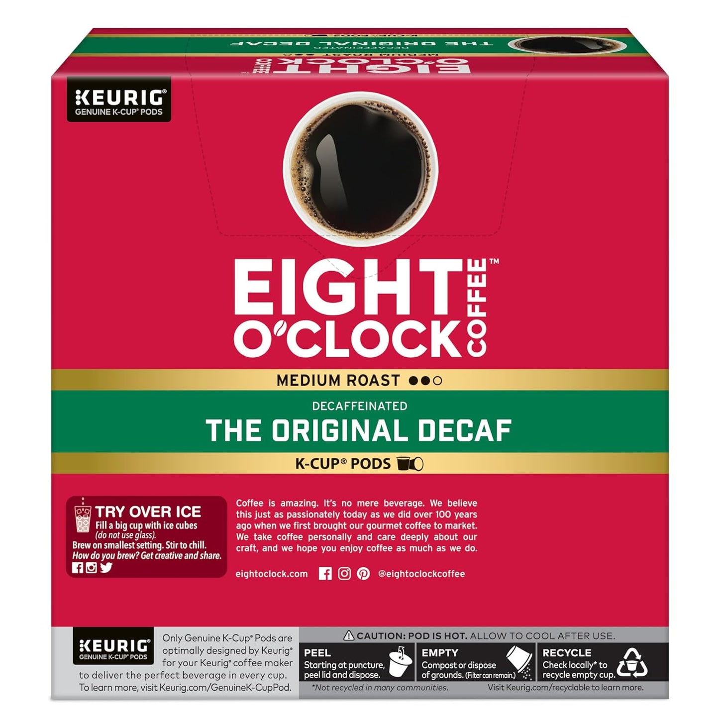 Eight O'Clock Coffee The Original Decaf, Single-Serve Keurig K-Cup Pods, Medium Roast Coffee Pods, 1 Count (Pack of 32)