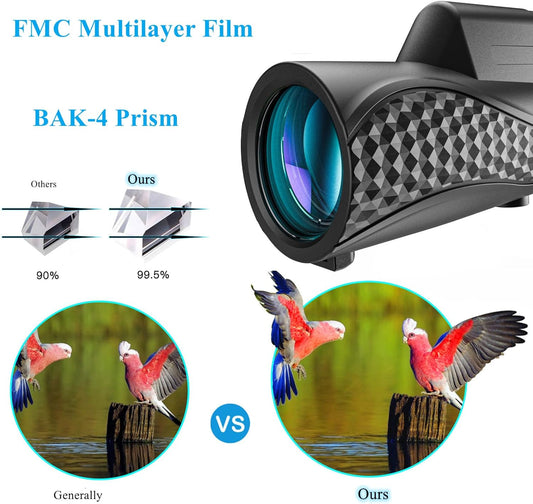 Monocular Telescope 10X42 Compact Monoculars for Adults High Porwered Monoculrar with Smartphone Adapter &Tripod HD Monocular for Viewing Wildlife Hunting Bird Watching Hiking Traveling