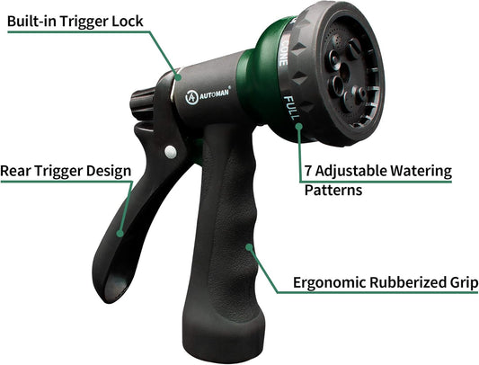 AUTOMAN-Garden-Hose-Nozzle, ABS Water Spray Nozzle with 7 Adjustable W