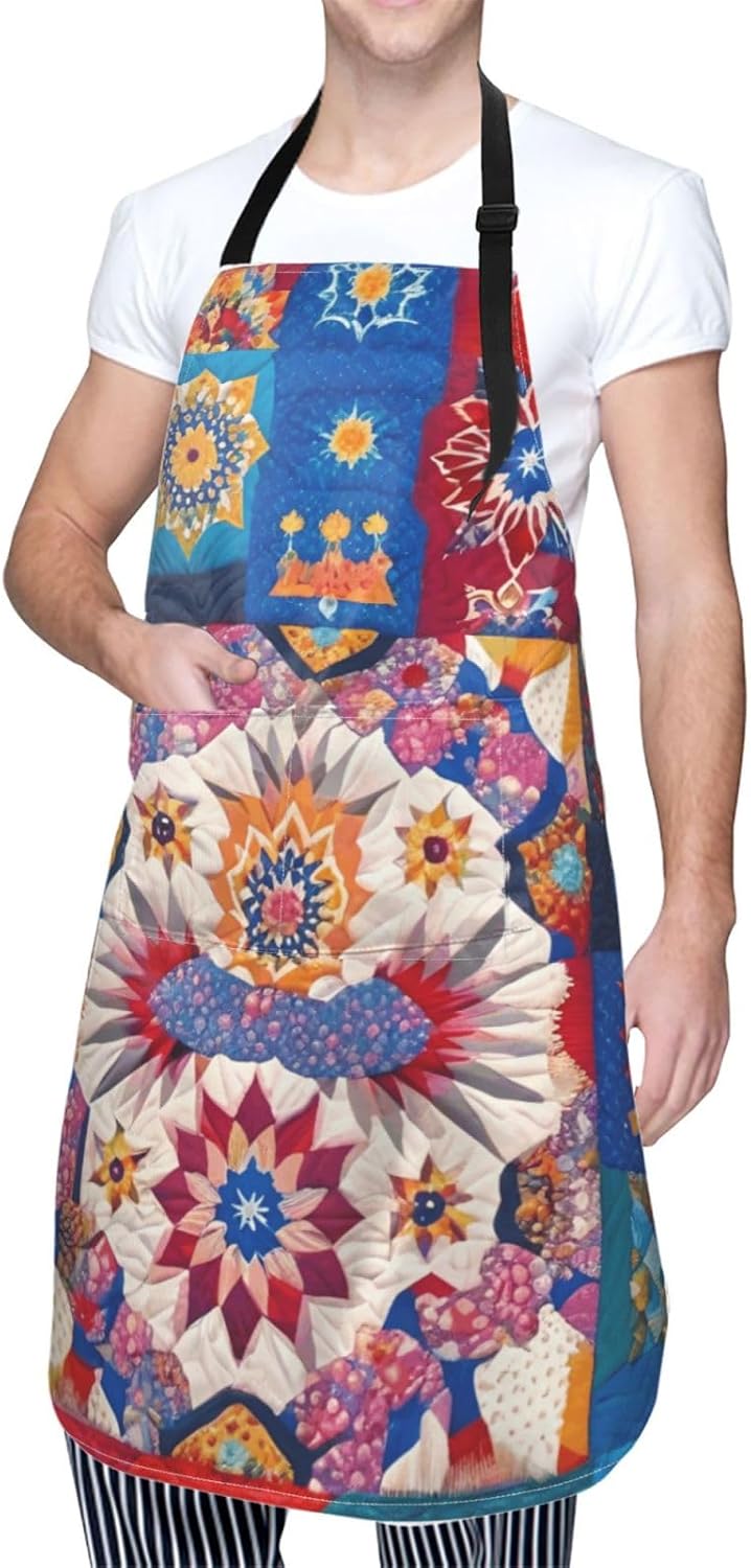 YANYU Retro flowwer Print 28x33 In Kitchen Apron Stylish Chef Apron with Pockets for Cooking Baking Painting