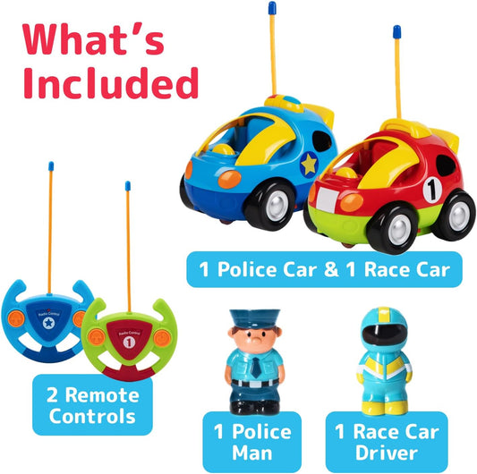 Prextex 2 Pack Cartoon Remote Control Cars for Toddlers - Police Car a