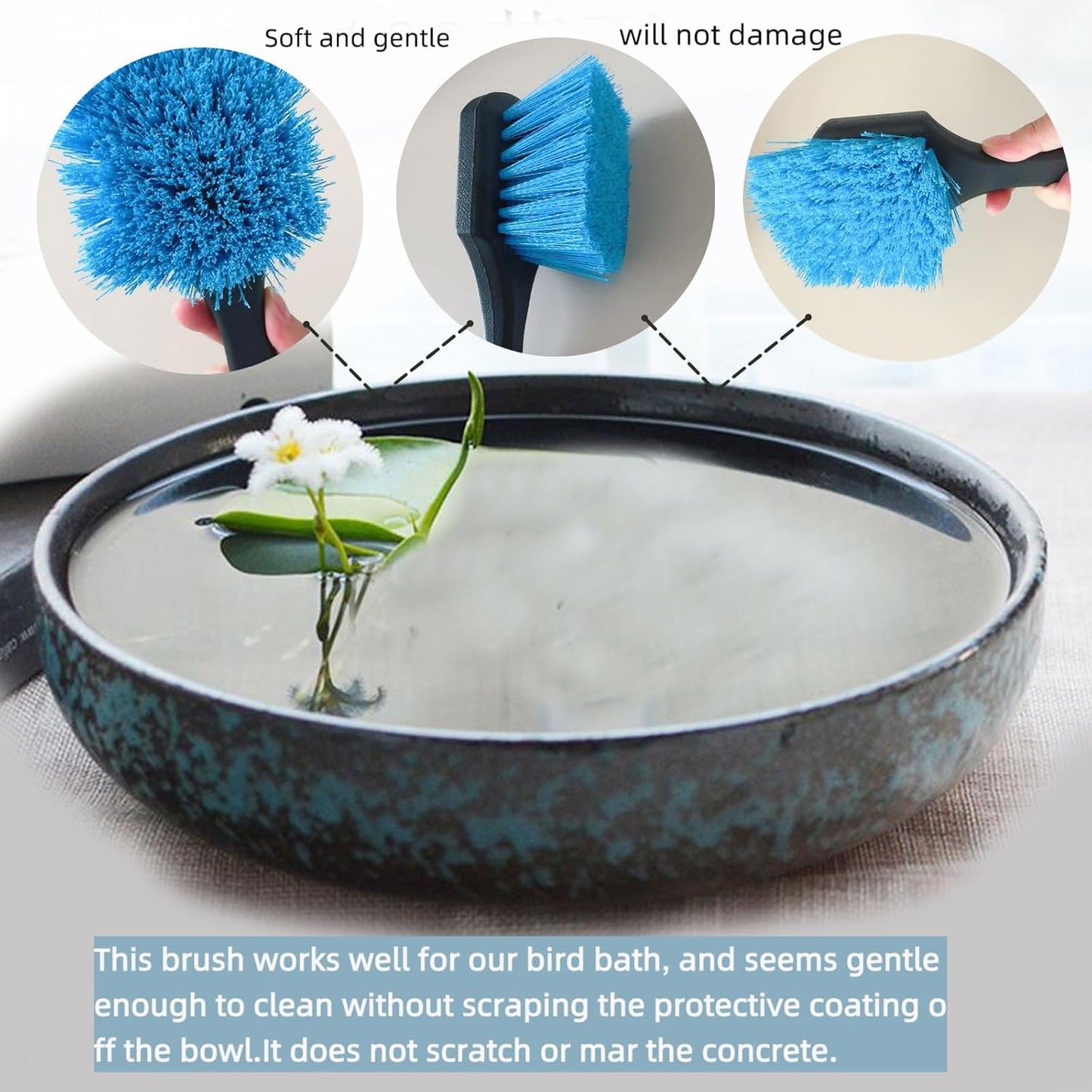 2 Pcs Bird Bath Brushes,Bathtub Cleaning Brush,Hummingbird Feeder Cleaning Brushes,Fountain Cleaner Safe for Birds and Cage,Concrete Bird Baths for Outdoors (Soft Brush with Big Brushing Surface)