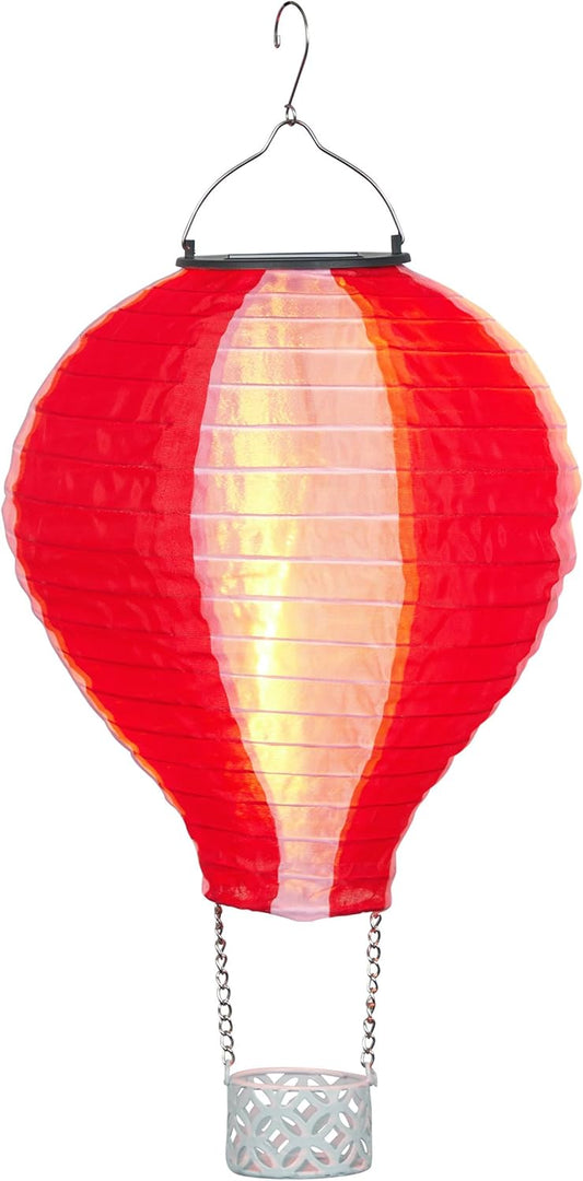 Alpine Corporation QLP1566SLR-RDPK Solar-Powered Cloth Hot Air Balloon with Flame LED Lights, LED Solar Décor, 13" H, Red