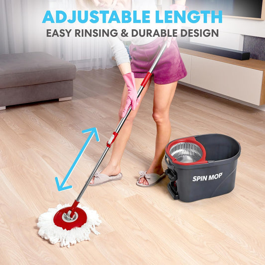 Simpli-Magic 79349 Spin Mop Cleaning System with 3 Microfiber Mop Head