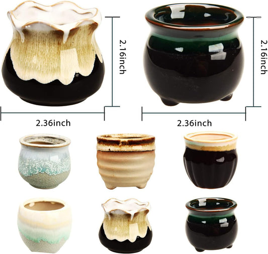 Brajttt 2.1 Inch Succulent Pot with Drainage,Planting/Flower Pots,Small Planter for Mini Plant Ceramic Flowing Glaze Base Serial Set with Holes