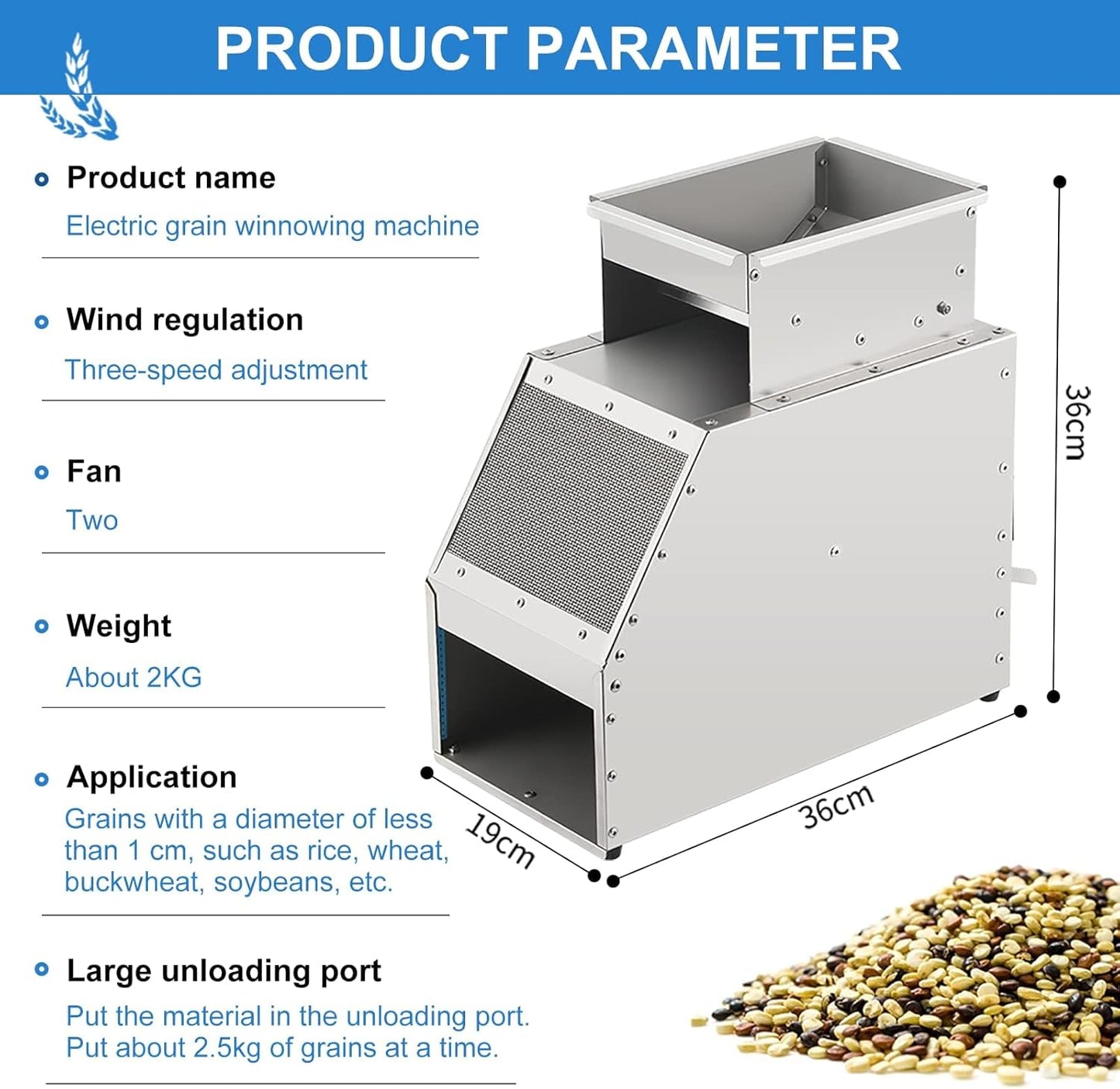 Cereals Blown Shell Splitter Bird Feed Blown Shell Splitter Mini Cereals Winnowing Machine Electric Grain Blown Shell Machine
