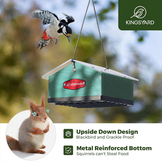 Kingsyard Upgraded Upside Down Double Suet Feeder for Outside Hanging, Squirrel-Proof Metal Edging, Wild Bird Feeder with Metal Weatherproof Roof, Attracting Woodpeckers, Nuthatches, Titmouse