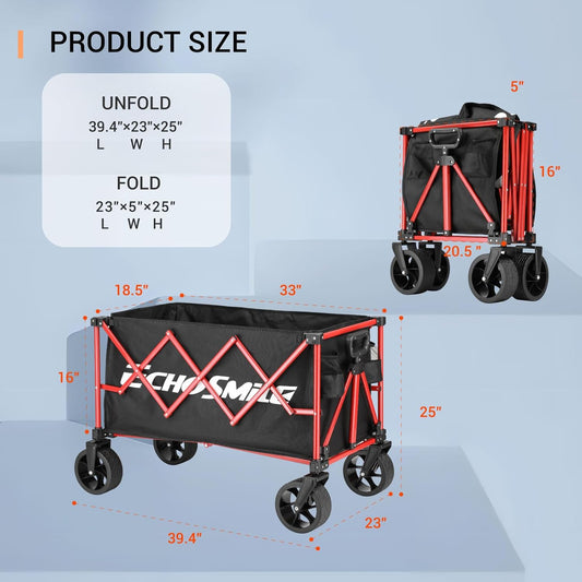 EchoSmile Collapsible Folding Wagon Cart 360lbs, Heavy Duty Garden Uti